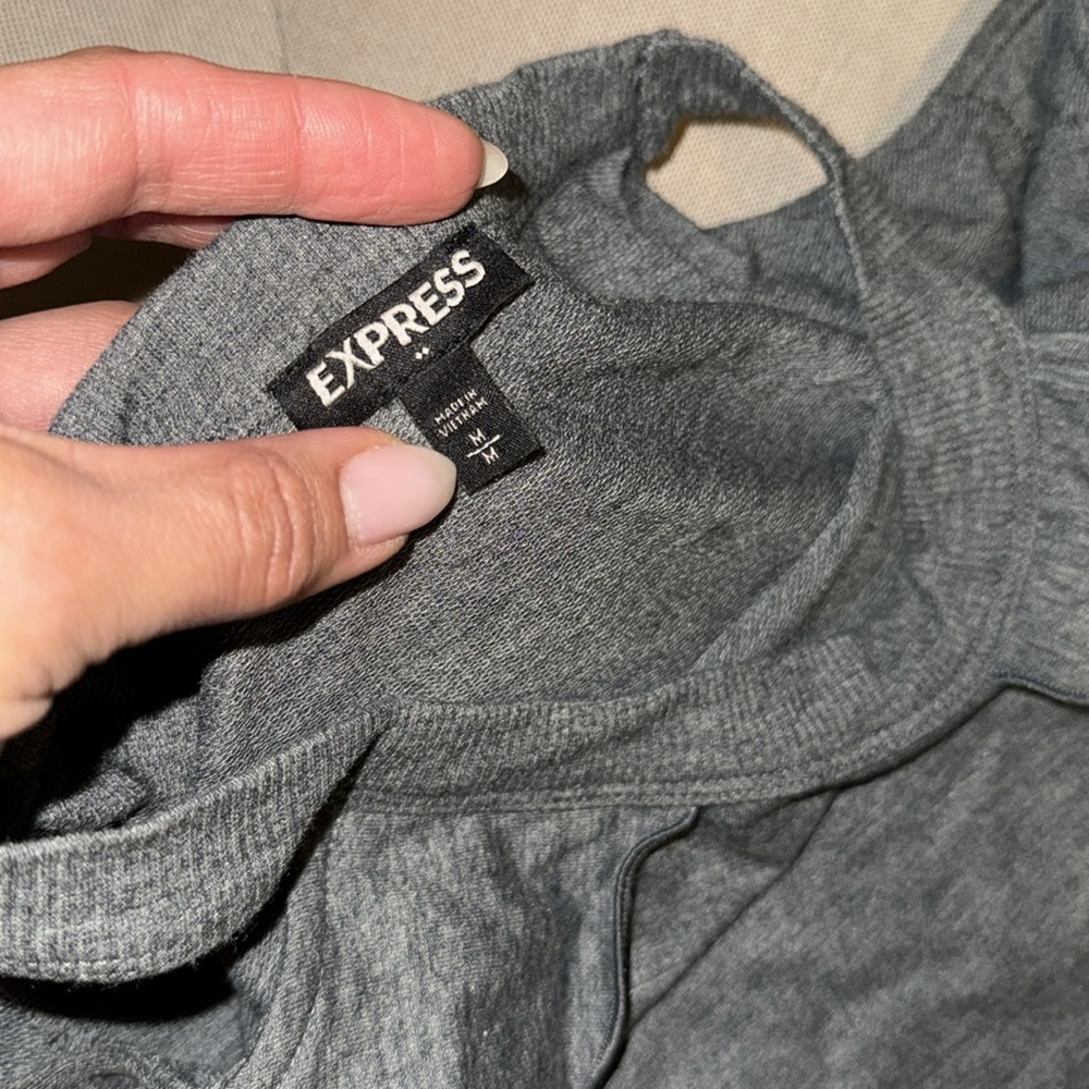 Express Cold Shoulder Ruffle Crewneck Sweater M Gray - Picture 4 of 5